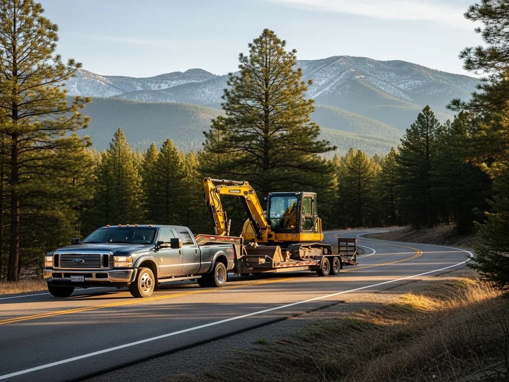 Truck and trailer moving equipment between jobsites